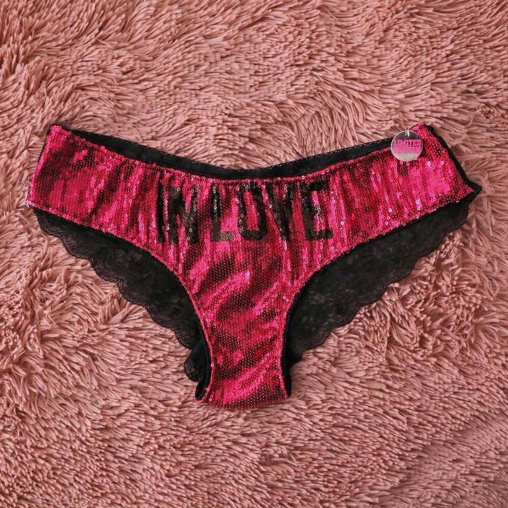 Victoria’s Secret PINK In Love Bling Sequin Hipster Floral Lace Panty L